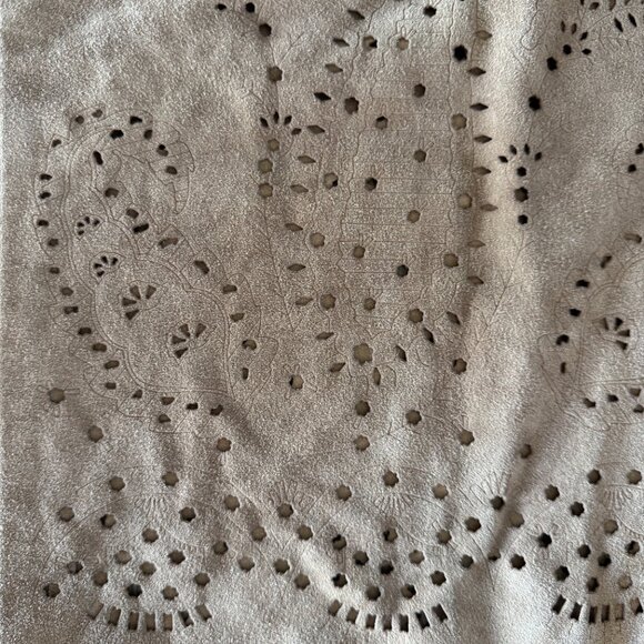 Theory tan suede lined western, boho laser cut skirt size 12 - Picture 3 of 9